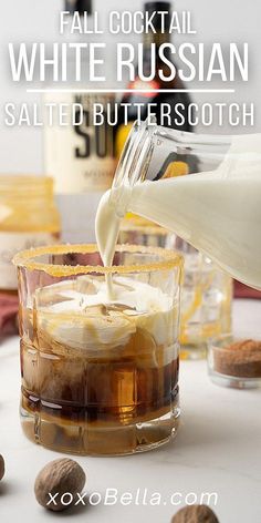 A salted butterscotch white Russian is a tasty fall cocktail using butterscotch schnapps and coffee liqueur. For me, a Kahlúa white Russian is the best autumn cocktail! This cocktail is typically sweet, but with the salty element of the butterscotch it really dials up the flavour. It’s a creamy, indulgent cocktail which is easy to prepare and way too easy to drink! You need butterscotch schnapps (I used DeKuyper’s Buttershots), vodka and Kahlúa (coffee liqueur) are the alcohols you use. #autumn Drinks Made With Butterscotch Schnapps, Butterscotch Liqueur Recipes, Drinks With Butterscotch Schnapps, Butterscotch White Russian, Butterscotch Schnapps Drinks, Buttershots Drinks Cocktails, Butterscotch Schnapps Drinks Recipes, Schnapps Drinks, Butterscotch Cocktail