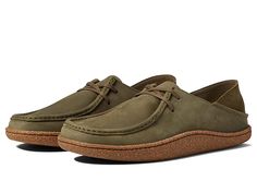 Clarks PiltonWallabee - Men's Shoes : Dark Olive : Bring an offbeat turn to your outfit wearing the Clarks PiltonWallabee Shoes. Leather upper. Leather and textile lining. Lace-up closure. Generously cushioned footbed. Synthetic outsole. Imported. Measurements: Weight: 13 oz Product measurements were taken using size 9, width D - Medium. Please note that measurements may vary by size. Weight of footwear is based on a single item, not a pair. Casual Moc Toe Boots With Branded Insole, Casual Moc Toe Boots With Textured Sole, Casual Boots With Textured Sole, Casual Slip-on Boots With Rubber Sole, Casual Walking Boots With Cushioned Footbed, Casual Slip-on Boots With Cushioned Footbed, Casual Moc Toe Sneakers For Walking, Wallaby Shoes, Mens Clarks