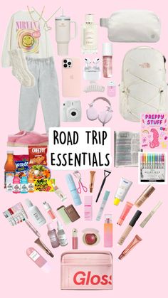 Preppy Road Trip, Road Trip Supplies, Sleepover Essentials, School Backpack Essentials, School Routine For Teens