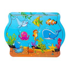 a wooden puzzle with an aquarium scene on it