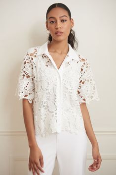 Joseph Ribkoff Style 221328 Color: Vanilla Composition: 100% Polyester Free shipping worldwide Take advantage of free returns if you live in the U.S. or Canada Lace Top Blouse, Joseph Ribkoff Dresses, Layered Shirts, Sweater Layering, Blouse Style, Lace Jacket, Joseph Ribkoff, Crochet Blouse, Peasant Blouse