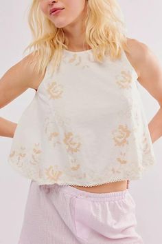 Free People: Fun and Flirty Embroidered Top - J. Cole ShoesFREE PEOPLEFree People: Fun and Flirty Embroidered Top Feminine Top, Flowy Tank, Embroidered Top, Sleeveless Tank, Free People Tops, Scoop Neckline, Free People, Womens Tops, Trim