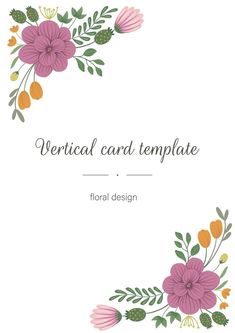 floral card template with pink flowers and green leaves