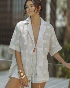 New In Blake Linen Set - Beige Check Shop Now www.chiclefriue.com At Home Clothes, Pajamas Aesthetic, Clothing Pattern Design, Denim Playsuit, Summer 2025, Linen Set, Casual Chic Outfit, Refashion Clothes, Dream Clothes