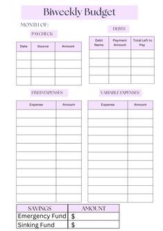 a printable budget sheet with savings