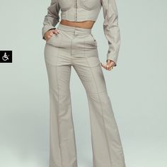 Mix It Up Pant Beige High Waist Beige Pants For Night Out, Fitted High Waist Wide Leg Pants With Pockets, Fitted High Waist Pantsuit With Pockets, Fitted Beige Wide Leg Pants With Pockets, Beige Fitted Wide Leg Pants For Fall, Fitted Wide Leg Pantsuit With Pockets, Trendy Fitted High-waisted Pantsuit, Fitted High Waist Beige Pantsuit, Fitted Wide Leg Beige Pantsuit