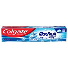 Take your oral care to the next level with Colgate MaxFresh Breath Strips Cool Mint Toothpaste. It is formulated to fight cavities by strengthening your enamel. Colgate MaxFresh toothpaste is designed to make your breath smell fresh for hours after using. It is also designed to whiten your teeth as it works to remove surface stains. This 1.9-oz Colgate toothpaste works well in combination with your favorite mouthwash for an optimum clean. Use it to help achieve a more radiant smile. Size: 1.9 oz Colgate Max Fresh, Colgate Max White, Toothpaste Colgate, Toothbrush Colgate, Toothpaste Travel Size, Travel Size Toothpaste, Mint Toothpaste, Colgate Toothpaste, Whiten Your Teeth