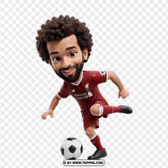 a cartoon soccer player with curly hair and beard kicking a soccer ball, hd png