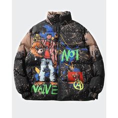 "Kanye" Down Jacket -TENSHI™ STREETWEAR Luxury Urban Outerwear For Streetwear, Luxury Urban Streetwear Outerwear, Custom Print Winter Hoodie, Cartoon Graffiti, Hip Hop Jacket, Men's Windbreaker, Graffiti Cartoons, Trendy Winter, Jacket Parka