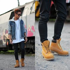 Timberland boots for dope boys Boot Outfit Men, How To Wear Timberlands, Men White Shirt, Timbs Outfits, Timberland Boots Style, Timberland Outfit, Modern Menswear, Timberland Boots Outfit Mens, Timberland Boot