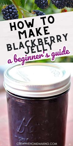 blackberry jam in a jar with the title how to make blackberry jelly a beginner's guide