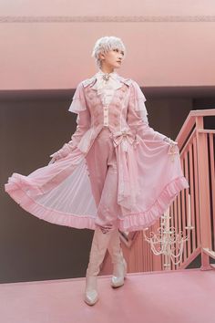 Feminine Prince Outfit, Pink Prince Outfit, Ouji Fashion Pink, Princecore Outfit, Pink Dnd Outfit, Prince Fashion Aesthetic, Fantasy Prince Outfit Design, Lolíta Aesthetic Outfit, Ouji Fashion Aesthetic