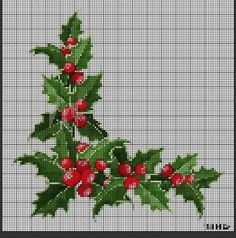 a cross stitch pattern with holly branches and berries