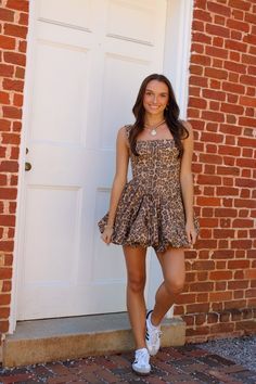 The must have fall staple! This leopard print sleeveless mini dress features a square neckline, fit and flare, and bubble hem. Model is a size 2-4 wearing a small! Cocktail Dress Formal, Fall Staples, Bubble Hem, Summer Bikinis, Boot Accessories, Sleeveless Mini Dress, Fall Collections, Romper Pants, Square Necklines