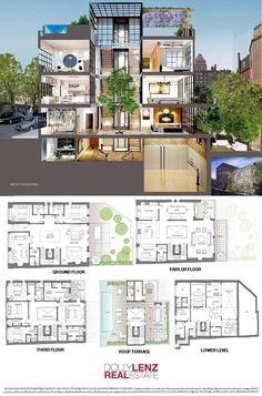 the floor plan for an apartment complex in new york city, with two levels and three floors