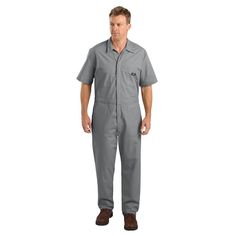 Suit up with Dickies. Functional design meets dependable construction to create a men's coverall that is made for the work site.PRODUCT FEATURESBi-swing back provides full range of motionRoomy back pocketsChest pockets with snaps secure essentialsConcealed snaps prevent zipper snags7-pocketZipper flyShort sleevesFIT & SIZINGRegular fitElastic waistband insets expand for added comfortFlat-front waistline for a smooth, slimming fitStraight leg openingFABRIC & CAREPolyester, cottonMachine washImpor Mens Coveralls, Dickies Shorts, Work Site, Cotton Poplin Fabric, Suit Up, Mens Big And Tall, Bottom Clothes, Big & Tall, Khaki Green