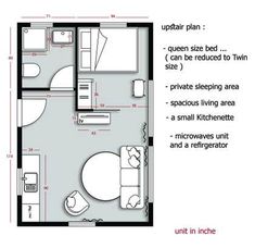 the floor plan for a small apartment with two beds and one living room in it