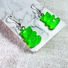 Cute Handmade Gummy Bear Earrings Gift Colourful Kawaii Sweets Green Fun Green Earrings For Birthday, Sweet Green Jewelry For Gifts, Cute Green Earrings For Birthday, Handmade Green Kawaii Earrings, Wardrobe Overhaul, Kawaii Sweets, Gummy Bear Earrings, Science Jewelry, Bear Earrings