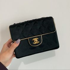 Black Silk With Gold Lining. I Have Another Vintage Chanel Crossbody Bag That Looks Very Similar So I’m Letting This One Go. I Don’t See This Style That Often Now. Condition Is As Pictured, Only Issue To Note Is There’s A Little Pull As Shown In Last Picture. Comes With Holo Only. Chanel Mini Bag Vintage, Chanel Crossbody Bag, Burgundy Sandals, Chanel Crossbody, Embellished Heels, Vanity Bag, Chanel Mini, Chanel Vintage, Crossbody Wallet