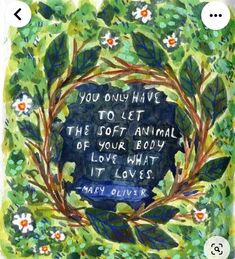 an image of a painting with the words you only have to let the soft animal of your body love what it loves