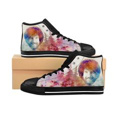 Classic high-top canvas sneakers, featuring TimeElements design Bob Ross Tribute. A memorial watercolor artwork portraying the most loved of modern landscape painters in his happy little trees (Bob Ross 1942-1995). Great gift for art lovers and painters. 27.87 oz. Nylon-canvas. 6-14 US sizes. High-top Canvas Sneakers With Graphic Print, Canvas High-top Sneakers With Graphic Print, Casual High-top Canvas Sneakers With Graphic Print, High-top Canvas Shoes With Graphic Print, High-top Sneakers With Graphic Print, Custom Mid-top Canvas Sneakers, Custom High-top Sneakers With Graphic Print And White Sole, Canvas Sneakers Men, Canvas Sneakers Womens