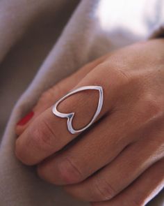 "Large open heart statement ring, made from  2mm sterling silver wire and polished to high shine.  Please leave the ring size needed at the checkout \"Notes to Seller\"  Thank you for choosing hand made  Ette  ��♥️" Modern Silver Heart Rings, Modern Sterling Silver Heart Promise Ring, Modern Sterling Silver Heart Ring, Unique Silver Heart-shaped Ring, Silver Open Heart Minimalist Rings, Modern Sterling Silver Heart Ring For Gift, Minimalist Handmade Heart Ring, Trendy Silver Heart-shaped Ring, Modern Silver Open Heart Ring