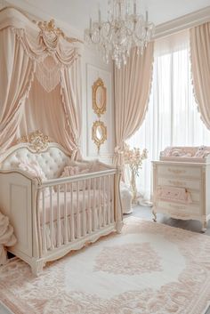 a baby's room with a crib, dresser and bed