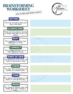 the braintorming worksheet for writing and editing text, with instructions on how to