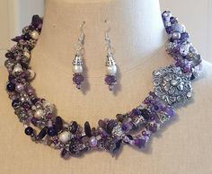 Purple Accessories, Purple Jewelry, Matching Jewelry, Floral Necklace, Amethyst Necklace, Multi Strand Necklace, Amethyst Stone, Multi Strand, Stone Jewelry