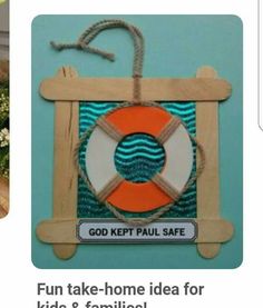 two pictures one with an orange life preserver and the other has a sign that says, fun take - home idea for kids & families