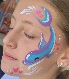 Dolphin Face Paint, Mermaid Face Paint, Fairy Face Paint, Leg Painting, Skin Paint, Face Painting Easy, Face Paint Makeup, Kids Face Paint, Halloween Makeup Inspiration