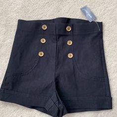 Black Stretchy Shorts With Gold Buttons No Pockets In The Back Smooth Fit. Cuffed Bottoms. Stretchy Shorts, Wet Seal, Shorts Black, Gold Buttons, Black Shorts, High Waist, High Waisted, Womens Shorts, Women Shopping