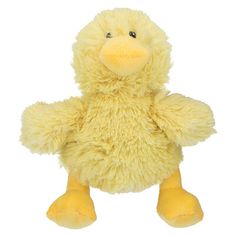 a yellow duck stuffed animal on a white background