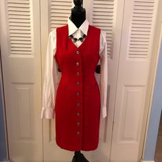 This Gorgeous Oberon New York Red Dress With Buttons For. The Front. Wear The Belt Either In The Front Or Back. Styled With A White Blouse, But Can Be Worn Without Anything Underneath. B 18” L 37” 100% Wool. Fully Lined. Never Worn. Brand New; Purchased From Nordstrom. Red Buttoned Office Dress, Red Sleeveless Dress With Buttons, Red Office Dress With Buttons, Red Sleeveless Mini Dress With Buttons, Red Button Dress For Office, Fitted Red Mini Dress With Buttons, Red Knee-length Office Mini Dress, Spring Red Mini Dress For Office, Fitted Red Dress With Buttons