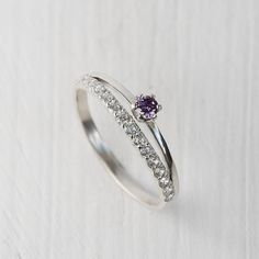 Amethyst ring, Purple stone ring, Dainty ring, Fine ring silver, Engagement ring, Promise ring, Silv Purple Sapphire Promise Ring With Center Stone, Purple Amethyst Stackable Wedding Rings, Purple Crystal Ring With Center Stone For Promise, Purple Birthstone Ring In Round Cut, Purple Ring With Center Stone For Promise, Lavender Crystal Birthstone Promise Ring, Purple Promise Ring With Center Stone, Lavender Birthstone Crystal Promise Ring, Purple Center Stone Promise Ring