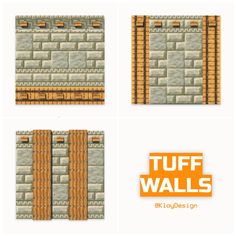 four different types of wall tiles with the words tuff walls