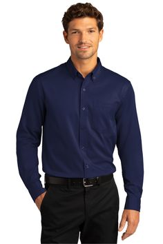 Port Authority ® Long Sleeve SuperPro ™ React ™ Twill Shirt - TRUE NAVY - S | Port Authority Long Sleeve SuperPro React Twill Shirt in True Navy Blue Size Small | Cotton/Polyester Blend Lab Coats, Port Authority, Twill Shirt, Wedding Things, Coat Pant, Work Shirts, Mens Coats, Dress Shirt, Mens Long Sleeve