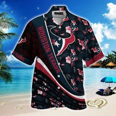 Celebrate your love for the Houston Texans and the summer season with our NFL-Summer Hawaii Shirt! This vibrant and stylish shirt features a stunning tropical flower pattern that will transport you to the beautiful beaches of Hawaii. Designed to cater to both men and women, this shirt is the perfect addition to your game day wardrobe or a casual day out in the sun. Constructed with the utmost attention to detail, this shirt is made from high-quality materials to ensure durability and comfort. Th Red Letter Print Shirt For Summer, Summer Hawaiian Shirt With Graphic Print, Vacation Beach Season Tops With All Over Print, All Over Print Tops For Beach Vacation, Summer Shirt With All Over Print And Relaxed Fit, Beach Season Tops With All Over Print For Vacation, Relaxed Fit Shirt With All Over Print For Summer, Beach Season Vacation Shirt With All Over Print, Vacation Beach Season Shirt With All Over Print