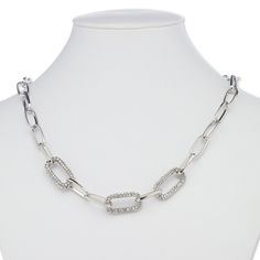 Silver-plated steel and "pewter" necklace features several rhinestone embellished links, and is ready to wear. Colors, shapes and sizes may vary in each lot. Silver Alloy Rhinestone Necklace, Silver Chain Link Necklace With Clavicle Chain, Silver Clavicle Chain Link Necklace, Silver Rhinestone Necklace In Alloy, Silver Sterling Silver Crystal Necklaces With Adjustable Chain, Silver Crystal Necklace With Rhinestones And Cubic Zirconia, Silver Crystal Necklace With Rhinestones, Silver Cubic Zirconia Crystal Necklace With Rhinestones, Adjustable Crystal Chain Necklaces