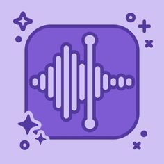 the sound icon is shown in purple and white colors, with stars around it on a light blue background