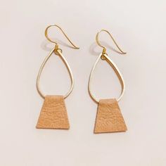 Vegan Leather Earrings Vegan Leather Rustic Brown Earrings Light Brown Adjustable Brass Teardrop Earrings For Pierced Ears, Adjustable Teardrop Wrap Earring, Adjustable Drop Wrap Earrings, Adjustable Gold Teardrop Plug Earrings, Everyday Nickel-free Dangle Wrap Earrings, Nickel-free Dangle Wrap Earrings, Everyday Brown Metal Earrings, Adjustable Teardrop Hoop Earrings With French Hook, Everyday Adjustable Teardrop Linear Earrings