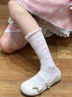 This price is for a pair of socks only, others are not included. Socks Details:Bowknot Details / Ruffled Cuff / Striped Pattern Hat Aesthetic, Food Clothes, Y2k Outfits, Cute Socks, Long Socks, Calf Socks, Cute Shoes, Pink Blue, Fashion Inspo