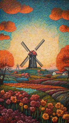 tulip Fields in Holland, windmill, art design, gemaakt van Midjourney Top Wallpaper, Wind Mill, Tøp Wallpaper, Dutch House, Tulip Fields, House Remodel, Beautiful Nature Pictures, Nature Pictures