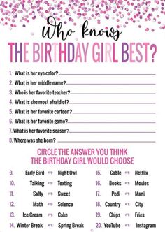 Fun Bday Ideas, Birthday Quiz Questions, Babysitting Games, Words For Best Friend, Birthday Quiz, Best Friend Texts, 14th Birthday Party Ideas, Fun Sleepover Games, Sleepover Party Games