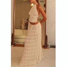 Olivia Mark - Sleeveless Halter Neck Top and Skirt Set with a Seductive Charm Halter Top And Skirt, Long Skirt Suits, Womens Skirt Outfits, Tank Top Skirt, Mesh Tops, Maxi Rok, Swimsuits Outfits, Womens Dress Suits, Backless Top