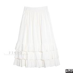 Fisdy - Stylish White Midi Skirt with Delicate Design and Ruffled Hem for Chic Outfits Cake Dress, White Midi Skirt, Dress Stretch, Dress Cake, White Midi, Half Skirt, Types Of Skirts, Exquisite Design, A Line Skirt