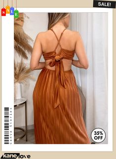 New Women's Hollow Halter Long Dress Spring Brown Maxi Dress For Party, Spring Party Brown Maxi Dress, Brown Tie Back Dress For Spring, Brown Tie-back Dress For Spring, Spring Brown Dress With Tie Back, Brown Maxi Dress For A Spring Day Out, Chic Brown Spring Dress, Brown Maxi Dress For Spring Date Night, Spring Brown Maxi Dress For Date Night