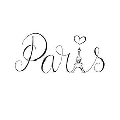 the word paris written in cursive writing with a eiffel tower behind it