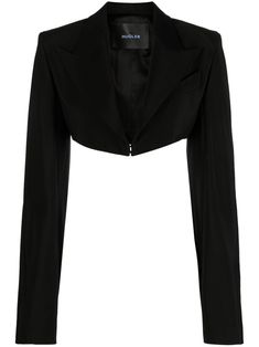 black twill weave peak lapels front hook and eye fastening long sleeves chest welt pocket satin lining cropped Black Cropped Jacket Outfit, Cropped Jacket Outfit, Blazer Crop, Mini Blazer, Black Cropped Jacket, Cropped Black Jacket, Twill Weave, Hook And Eye, Cropped Blazer