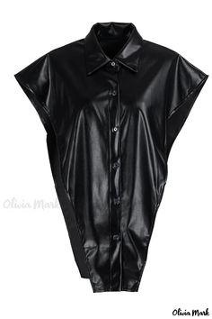 Olivia Mark - Black Womens Solid Asymmetrical Turndown Collar Blouse Sleek Black Asymmetrical Top, Chic Asymmetrical Black Blouse, Chic Black Asymmetrical Blouse, Trendy Asymmetrical Black Blouse, Trendy Black Asymmetrical Blouse, Modern Black Blouse For Night Out, Trendy Black Blouse With Asymmetrical Hem, Modern Asymmetrical Black Blouse, Asymmetrical Black Top For Office